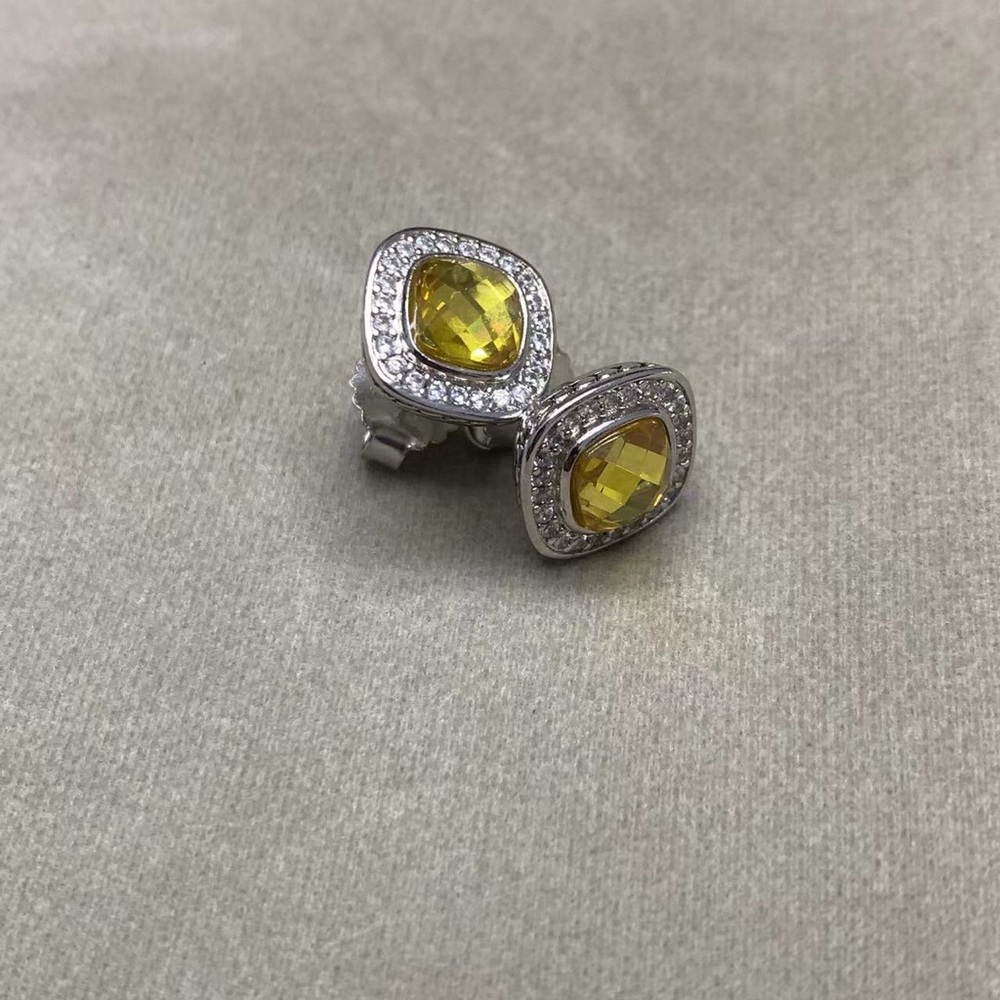 Silver-Tone Yellow Citrine & Clear Crystal Halo Stud Earrings